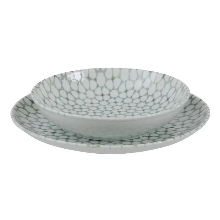 Plato hondo verde vintage de Porcelana