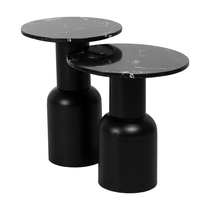 Mesa auxiliar de metal negra con sobre de mármol negro