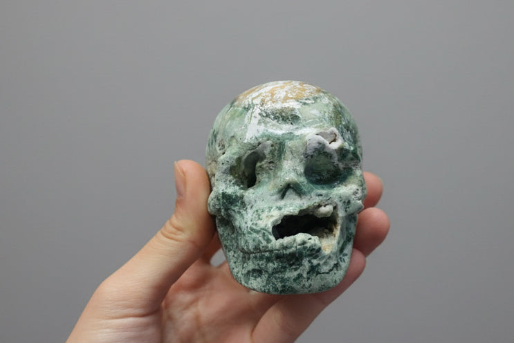 Calavera de ágata musgosa