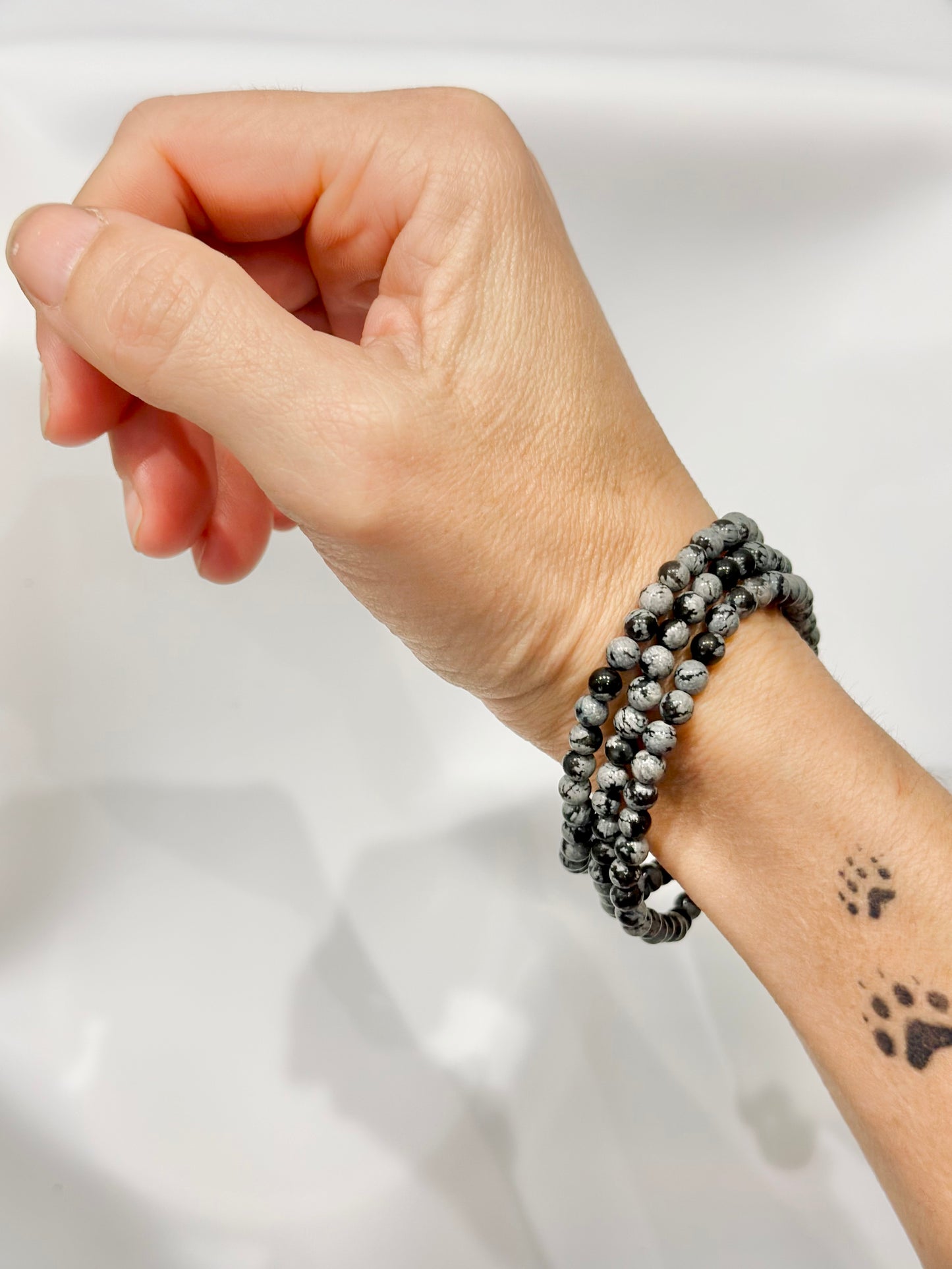 Pulsera de bolas de Obsidiana nevada