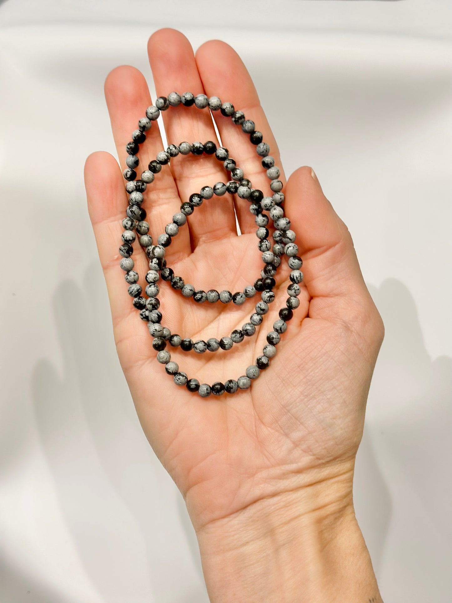 Pulsera de bolas de Obsidiana nevada