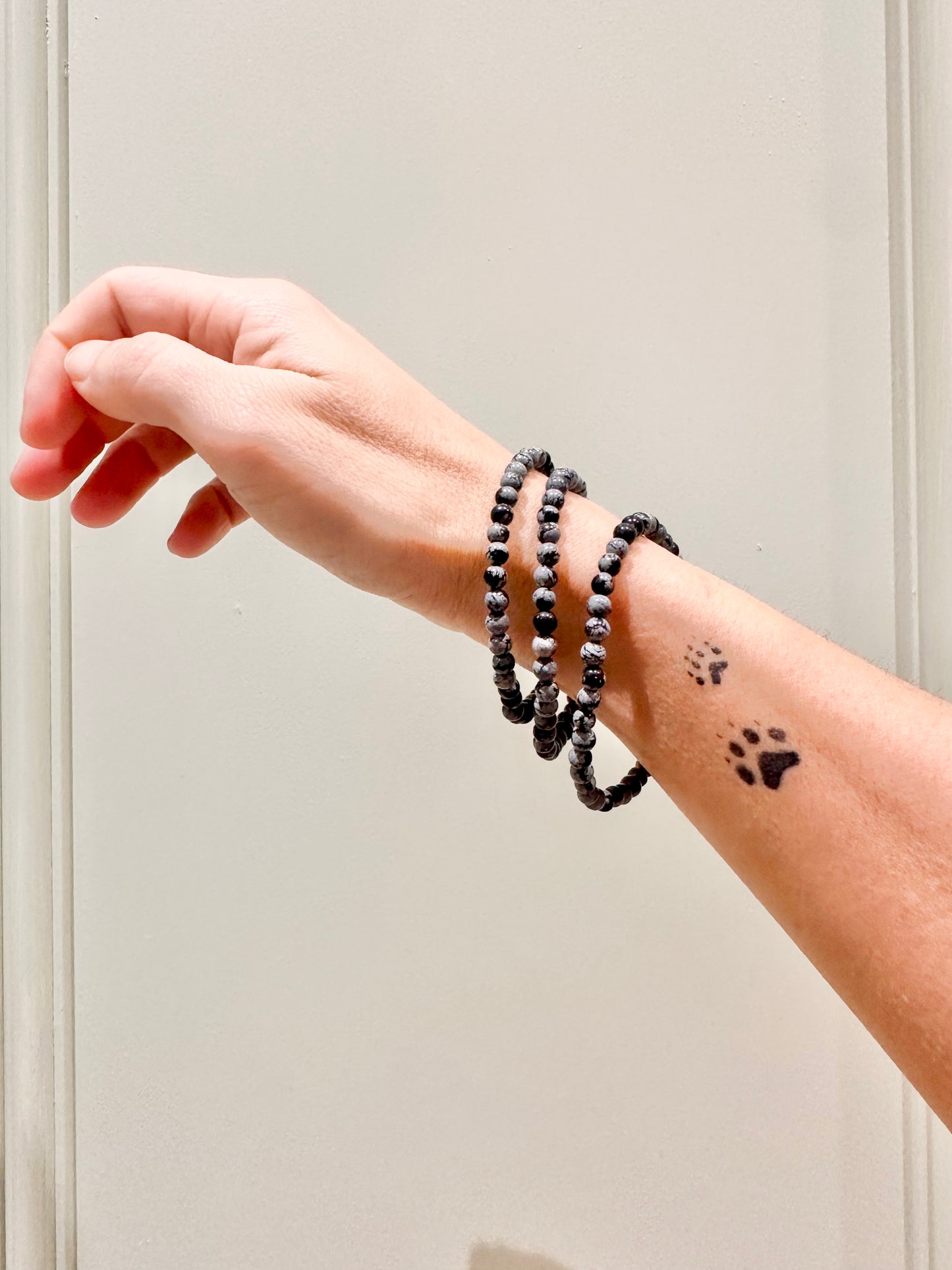 Pulsera de bolas de Obsidiana nevada