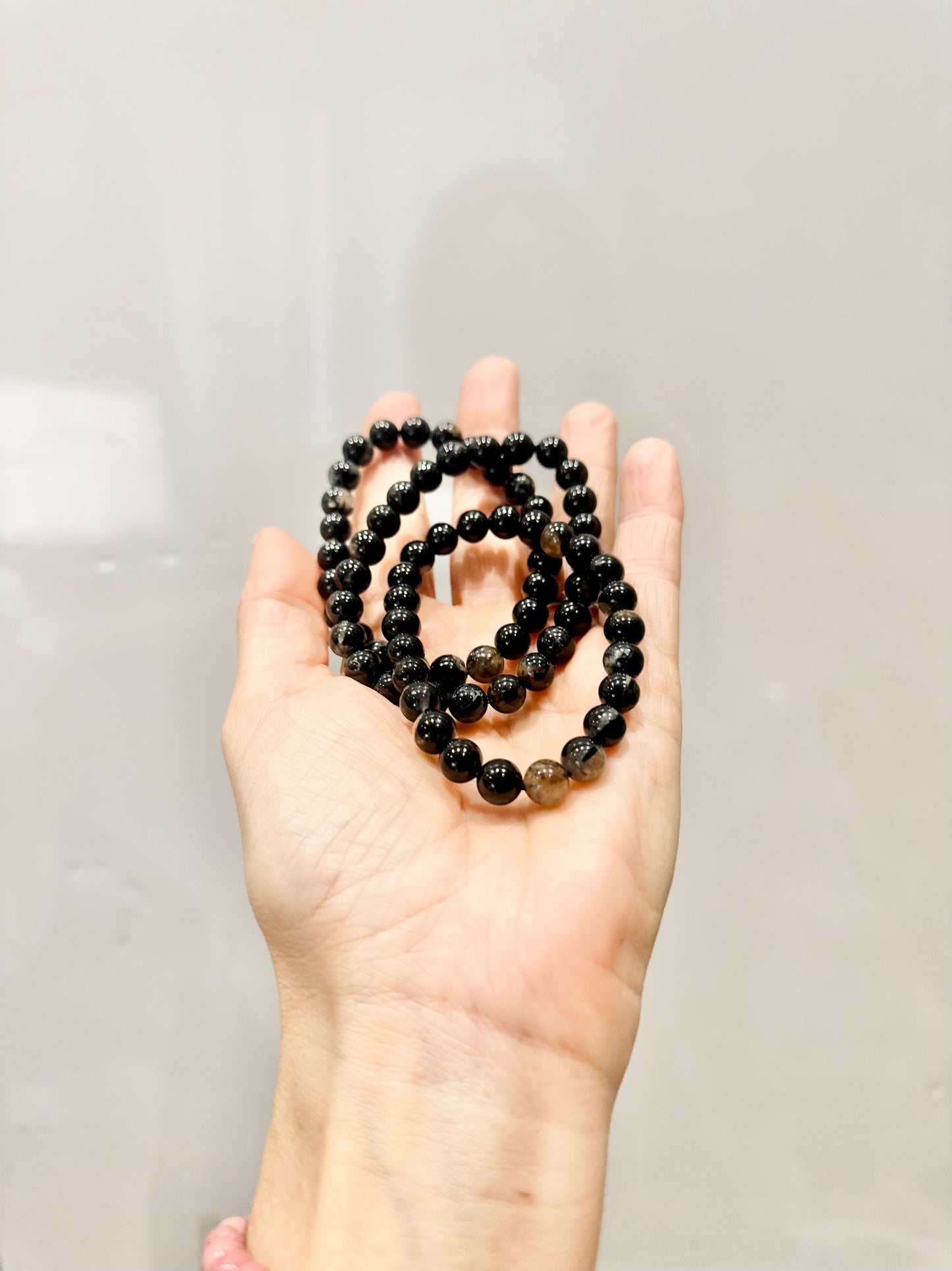 Pulsera de bolas de Turmalina negra con cuarzo