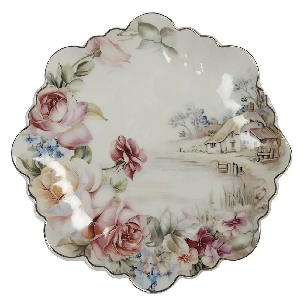 Plato de desayuno 6CE1350 Ø 19 cm de porcelana blanca con flores - La Quinta Vidal