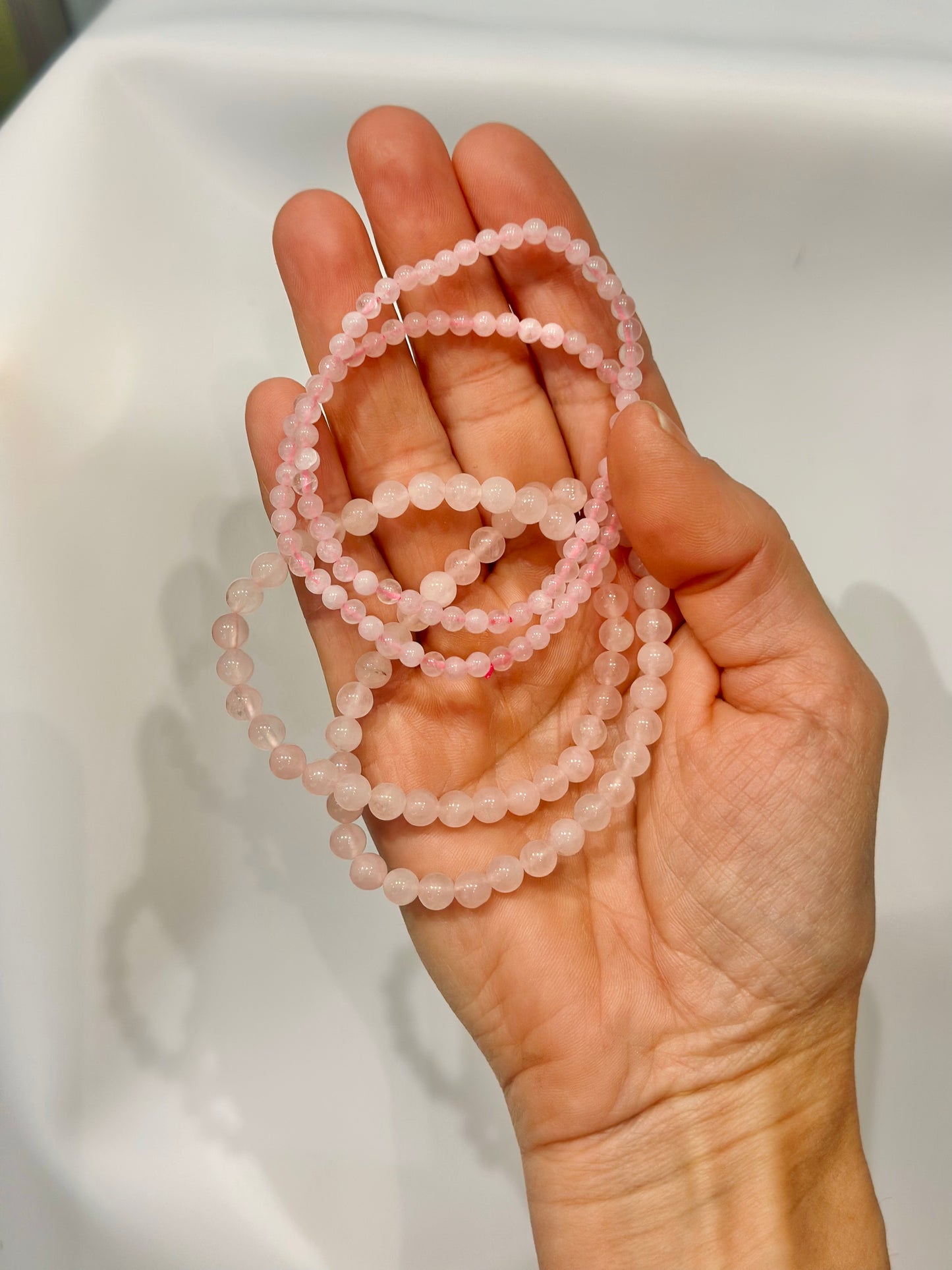 Pulsera de bolas de cuarzo rosa