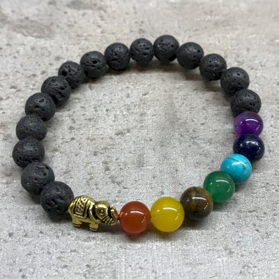 Pulsera 7 chackras de piedra lava con elefante