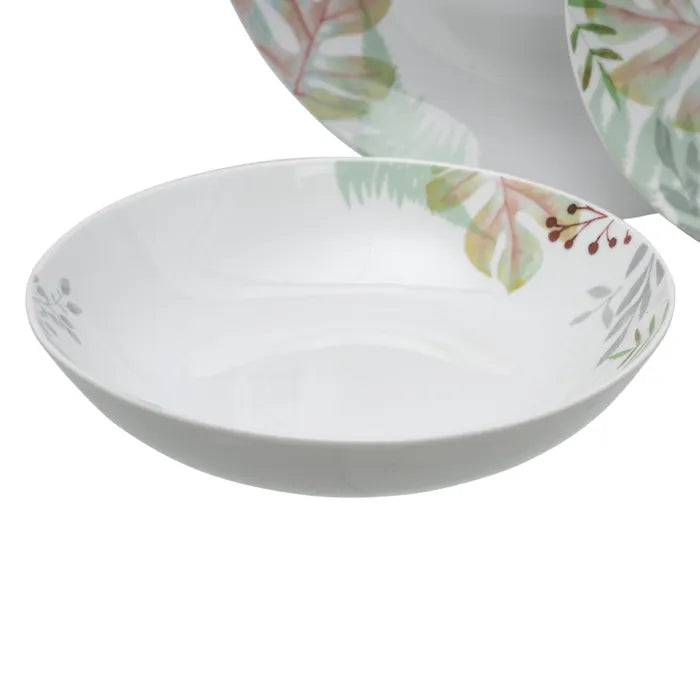 Plato llano blanco hojas