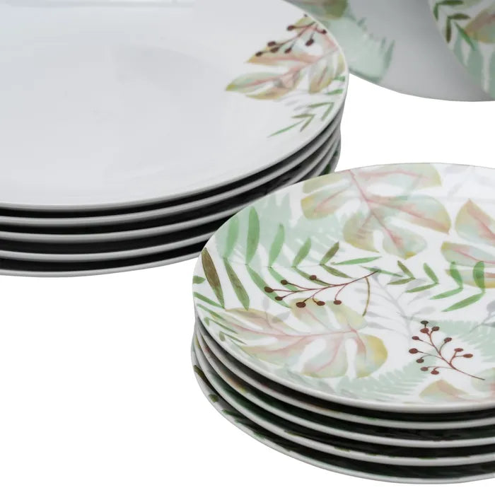 Plato llano blanco hojas
