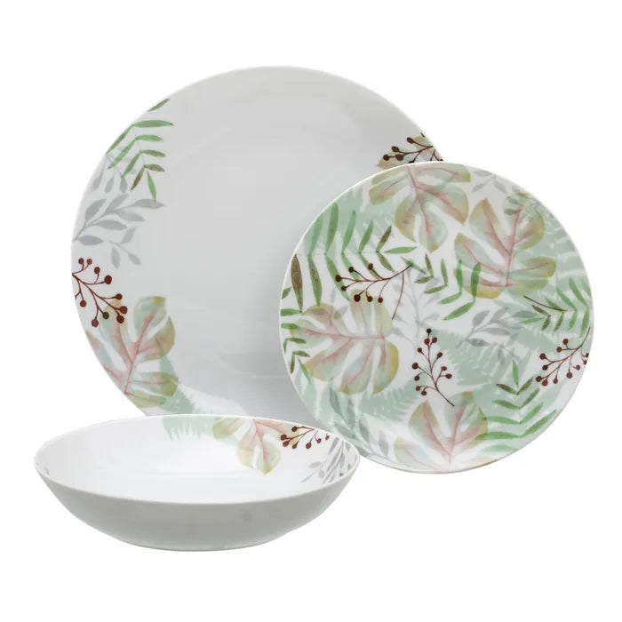 Plato llano blanco hojas