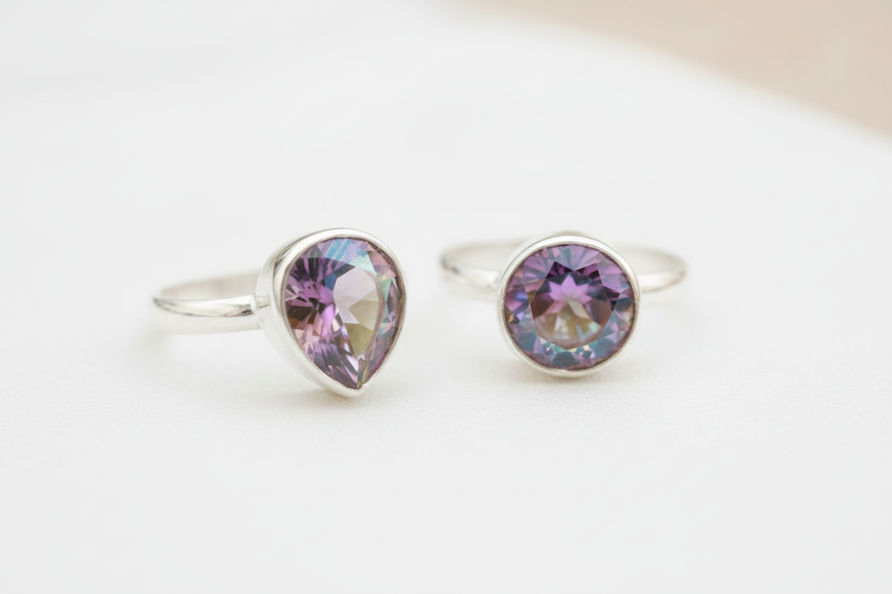 Anillo gema tallada topacio arcoíris