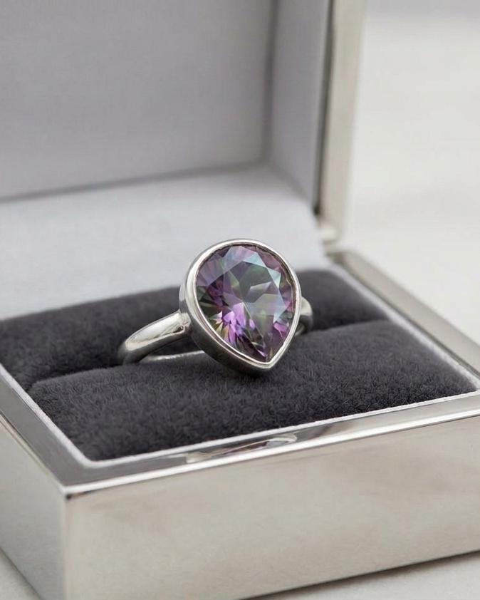 Anillo gema de topacio arcoíris 