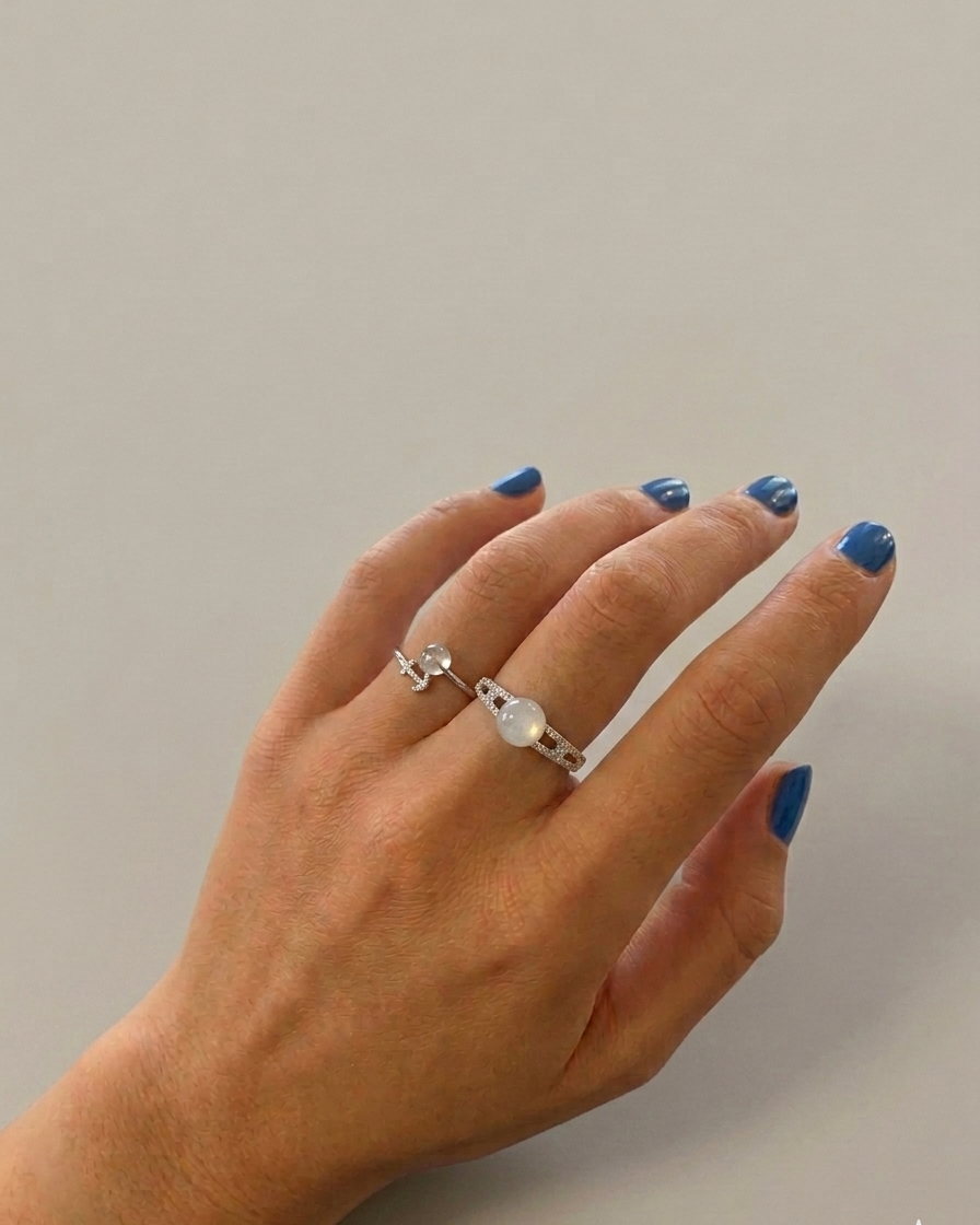 Anillo plateado de cuarzo cristal 
