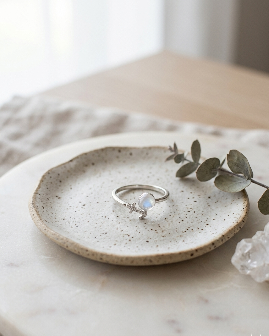 Anillo plateado de cuarzo cristal 