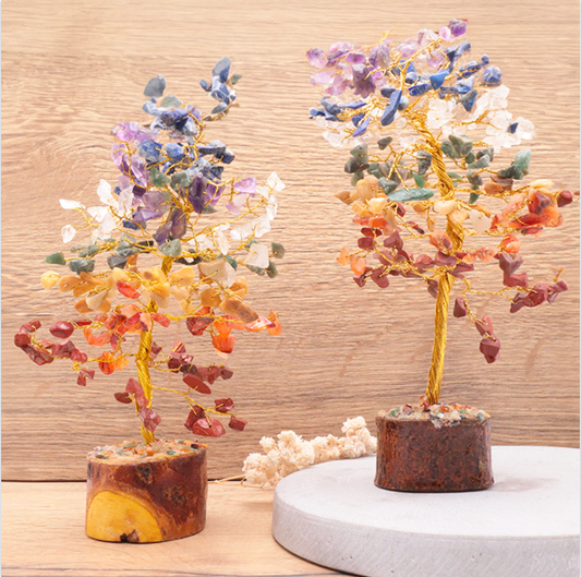 Arbol de los 7 chakras con base de madera, realizado con minerales de calidad A
