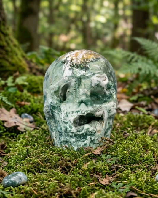 Calavera de ágata musgosa 