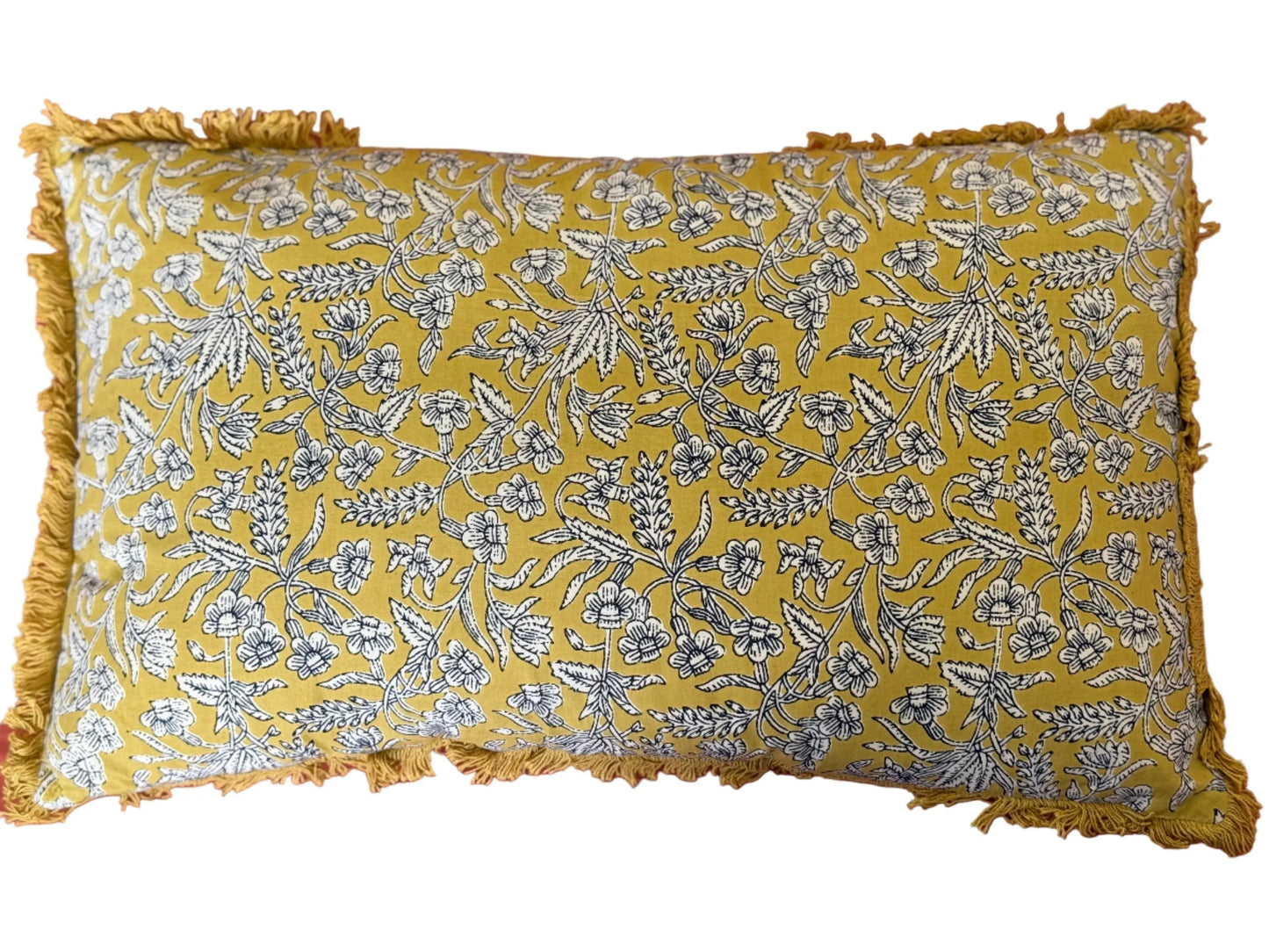 Cojín estampado floral beige-mostaza-negro