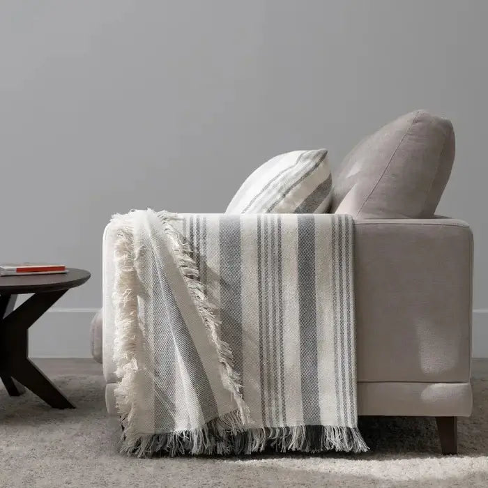 Colcha de algodón de rayas grises