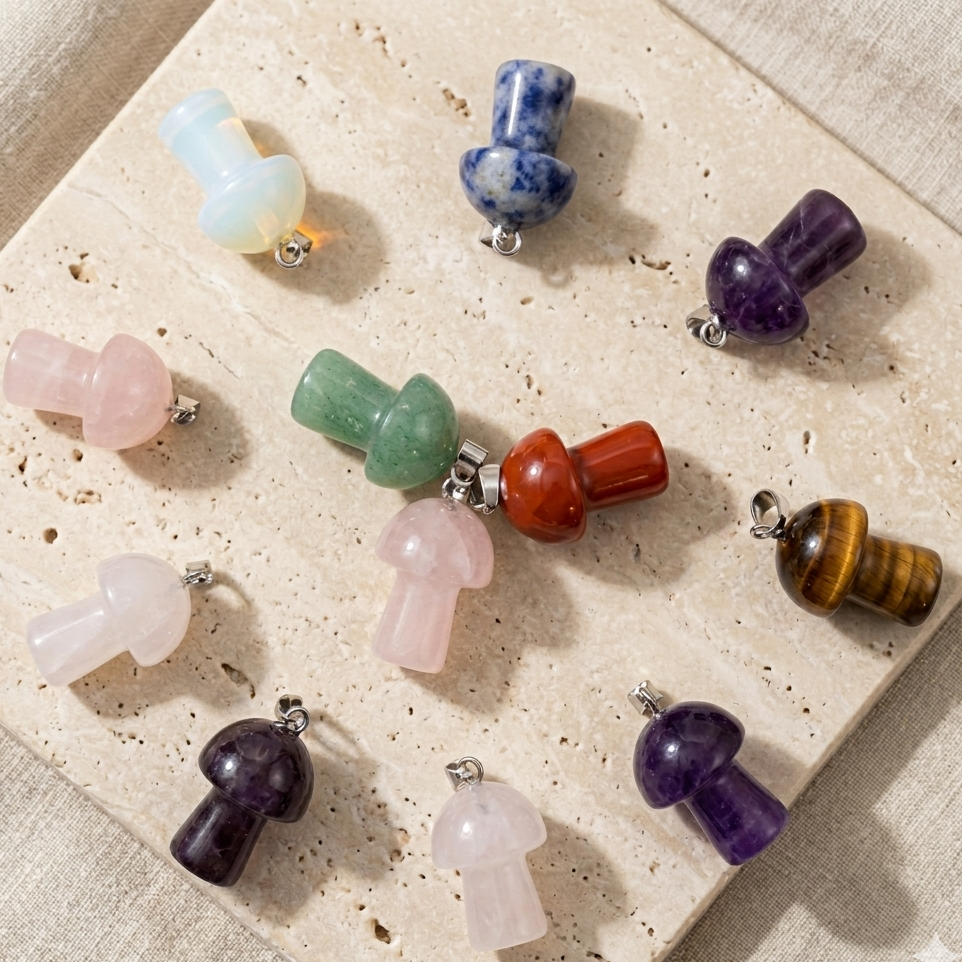 Colgante de mineral con forma de champiñón