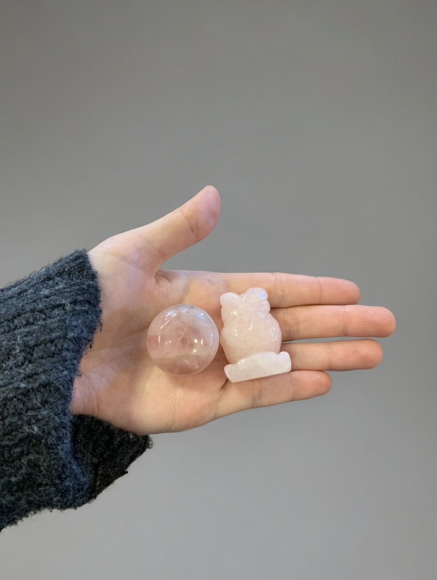 Figuras talladas de cuarzo rosa