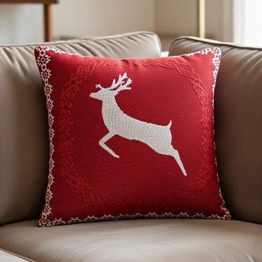 Funda de cojín de navidad rojo ciervo