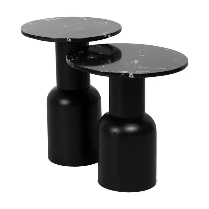 Mesa auxiliar de metal negra con sobre de mármol negro - La Quinta Vidal