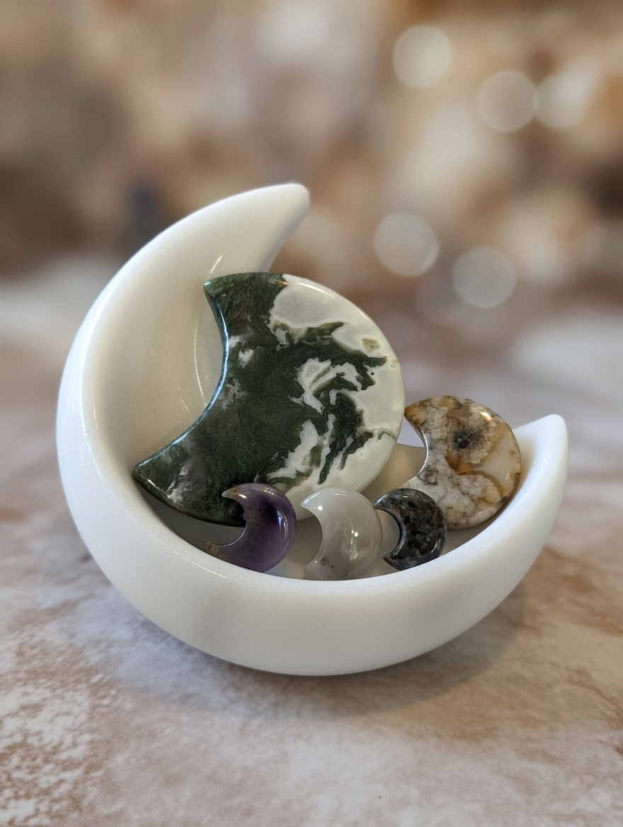 Minerales tallados en forma de luna