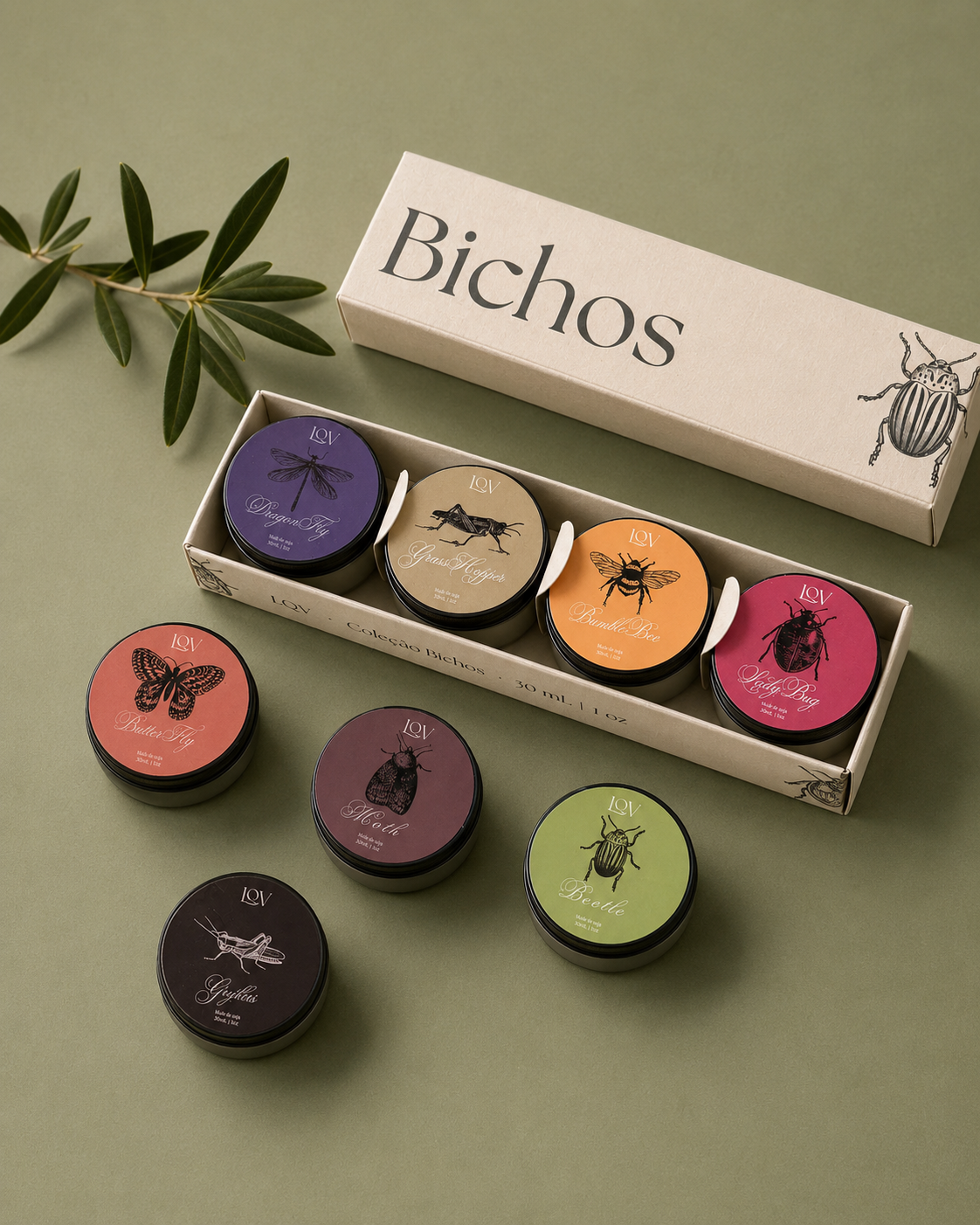 Pack de velas de soja en lata: Bichos 