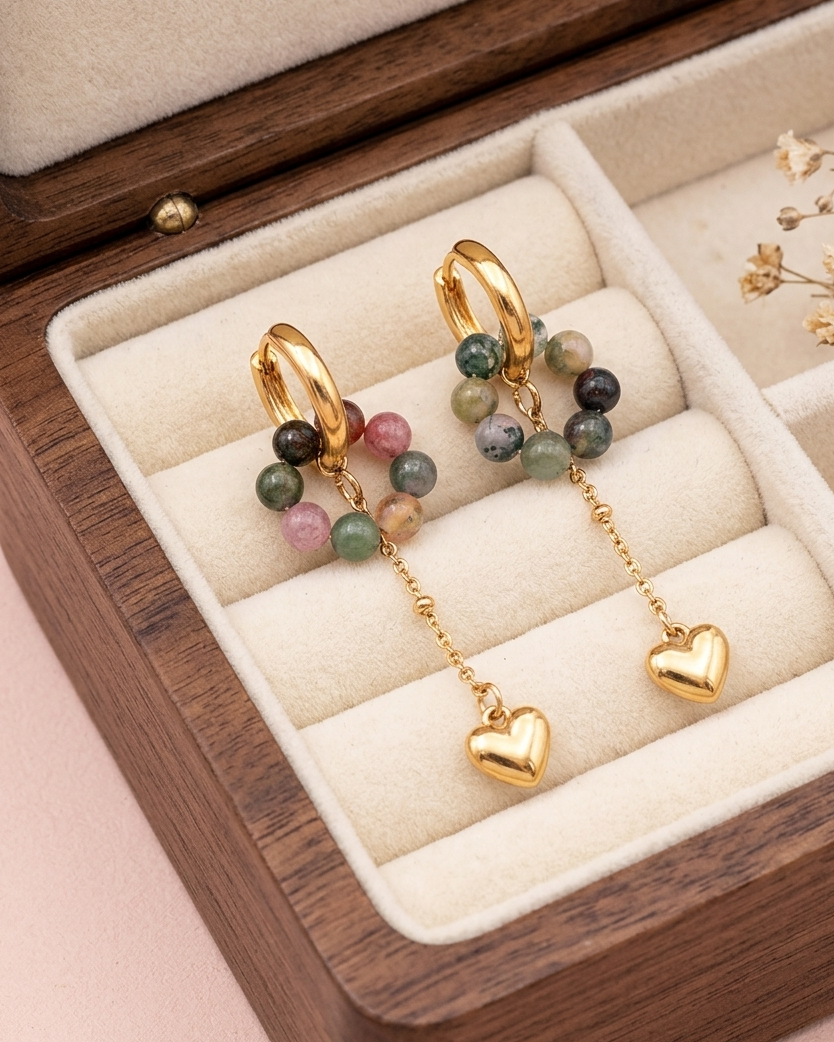 Pendientes abren dorados ágata india 