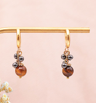Pendientes ornel dorados de hematite y ojo de tigre