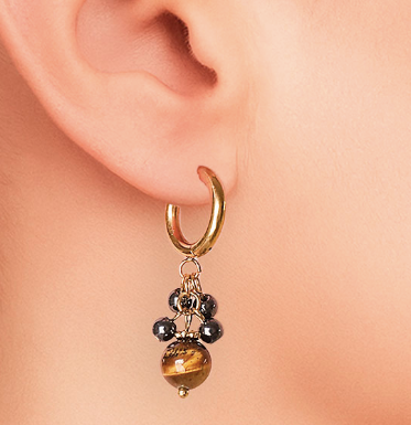 Pendientes ornel dorados de hematite y ojo de tigre 
