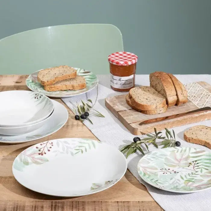 Plato hondo blanco con hojas - La Quinta Vidal