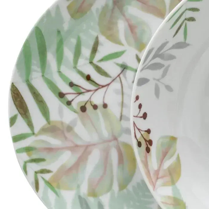 Plato hondo blanco con hojas - La Quinta Vidal