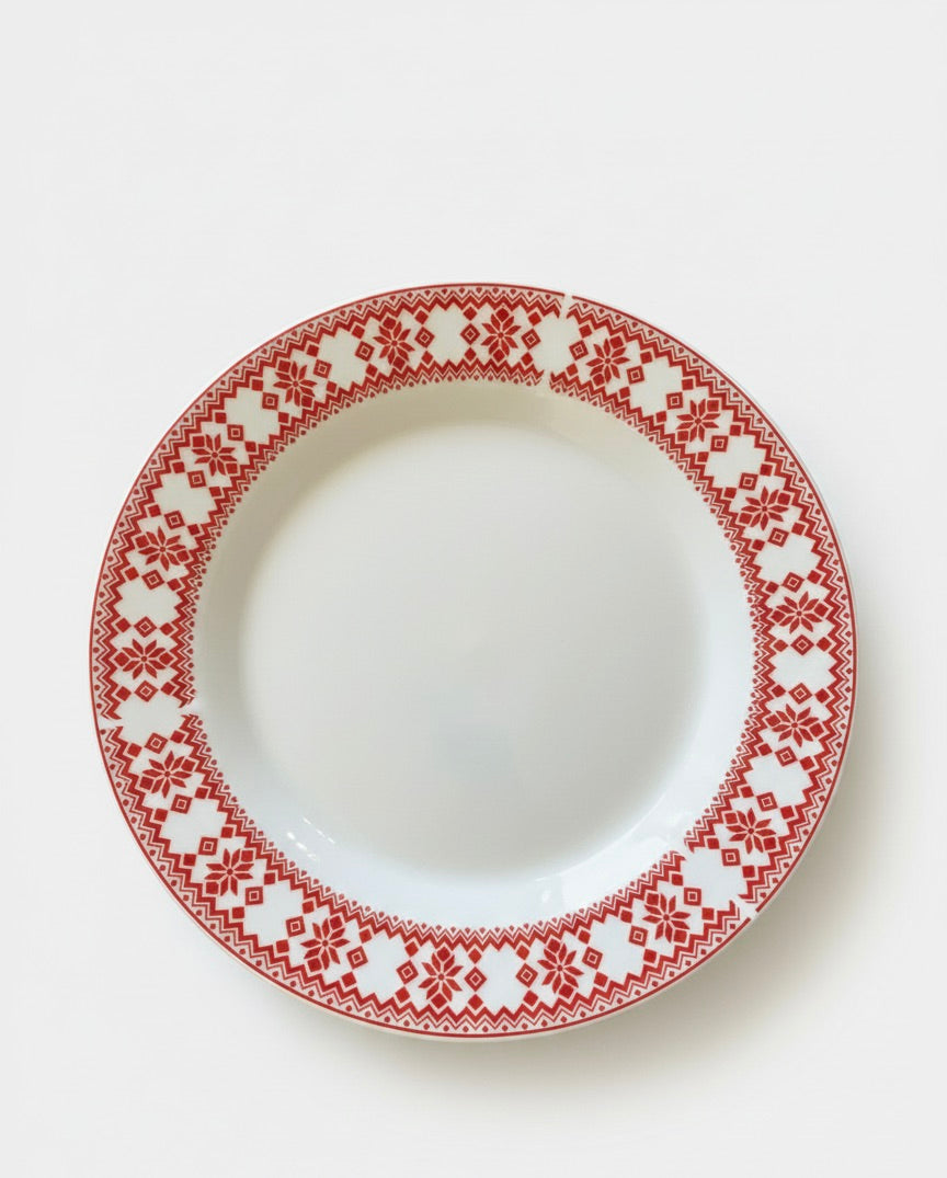 Plato llano rojo de navidad en porcelana 