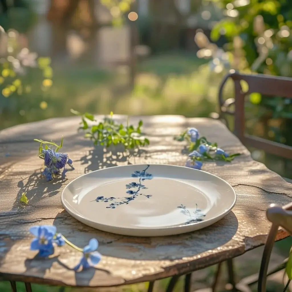 Plato de postre cerezo azul