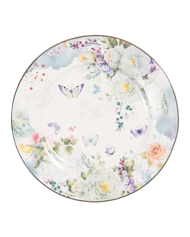 Plato de desayuno en porcelana blanca de flores