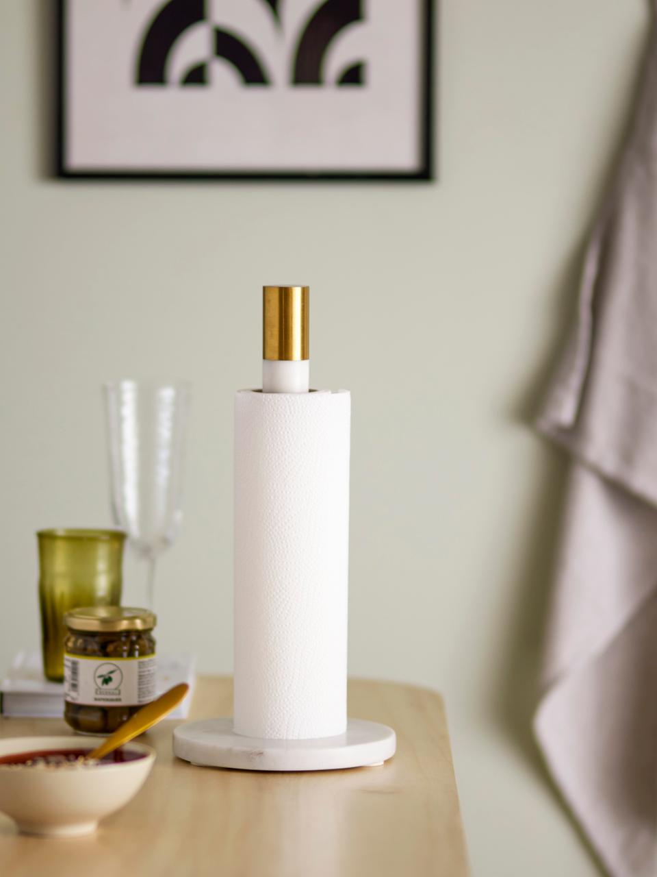 Porta rollo de cocina de mármol en tono blanco emira