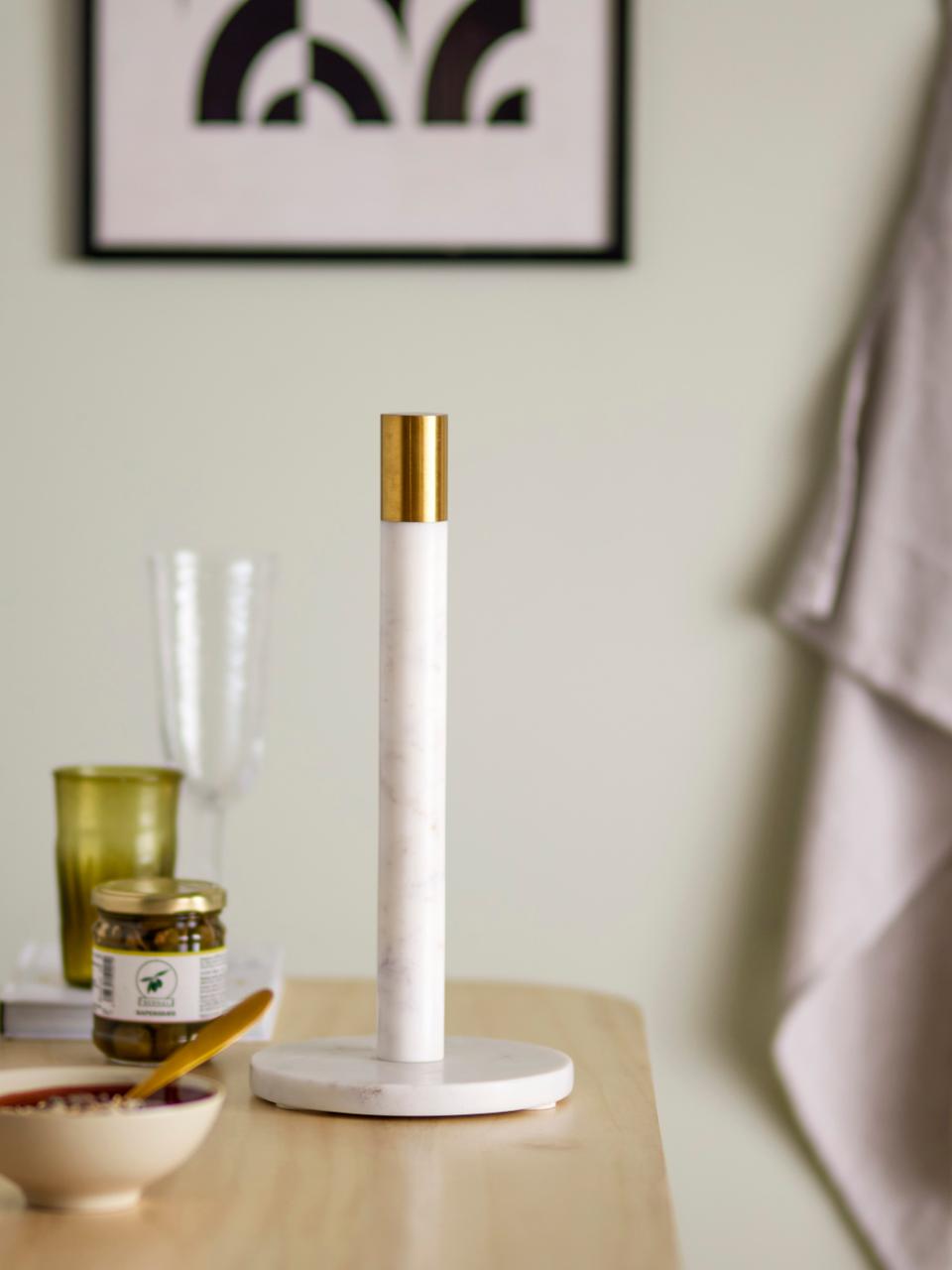 Porta rollo de cocina en mármol y en tono blanco emira 