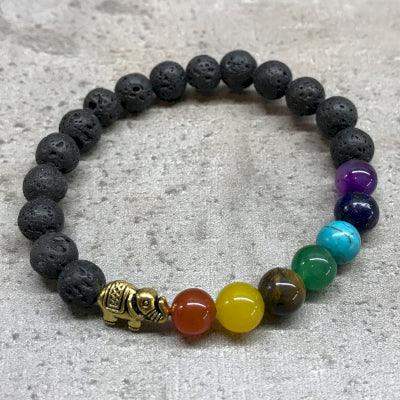 Pulsera de los 7 chackras de piedra lava con elefante 
