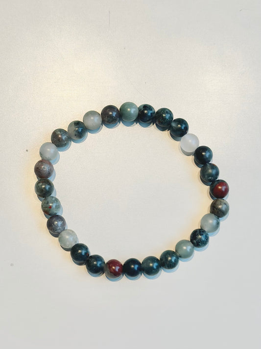 Pulsera de mineral de bolas de heliotropo, septonita o bloodstone