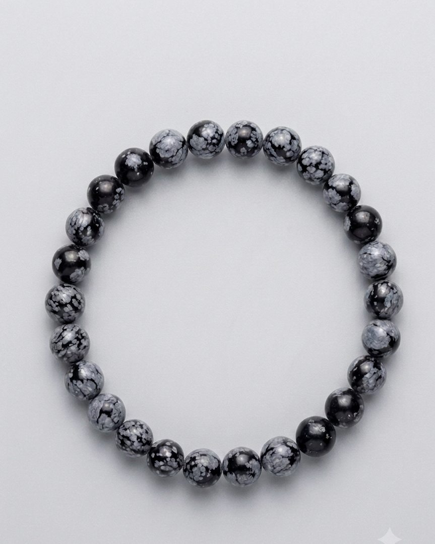 Pulsera de bolas de obsidiana nevada 