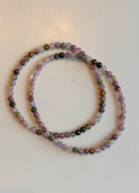 Pulsera de bolas de mineral turmalina multicolor