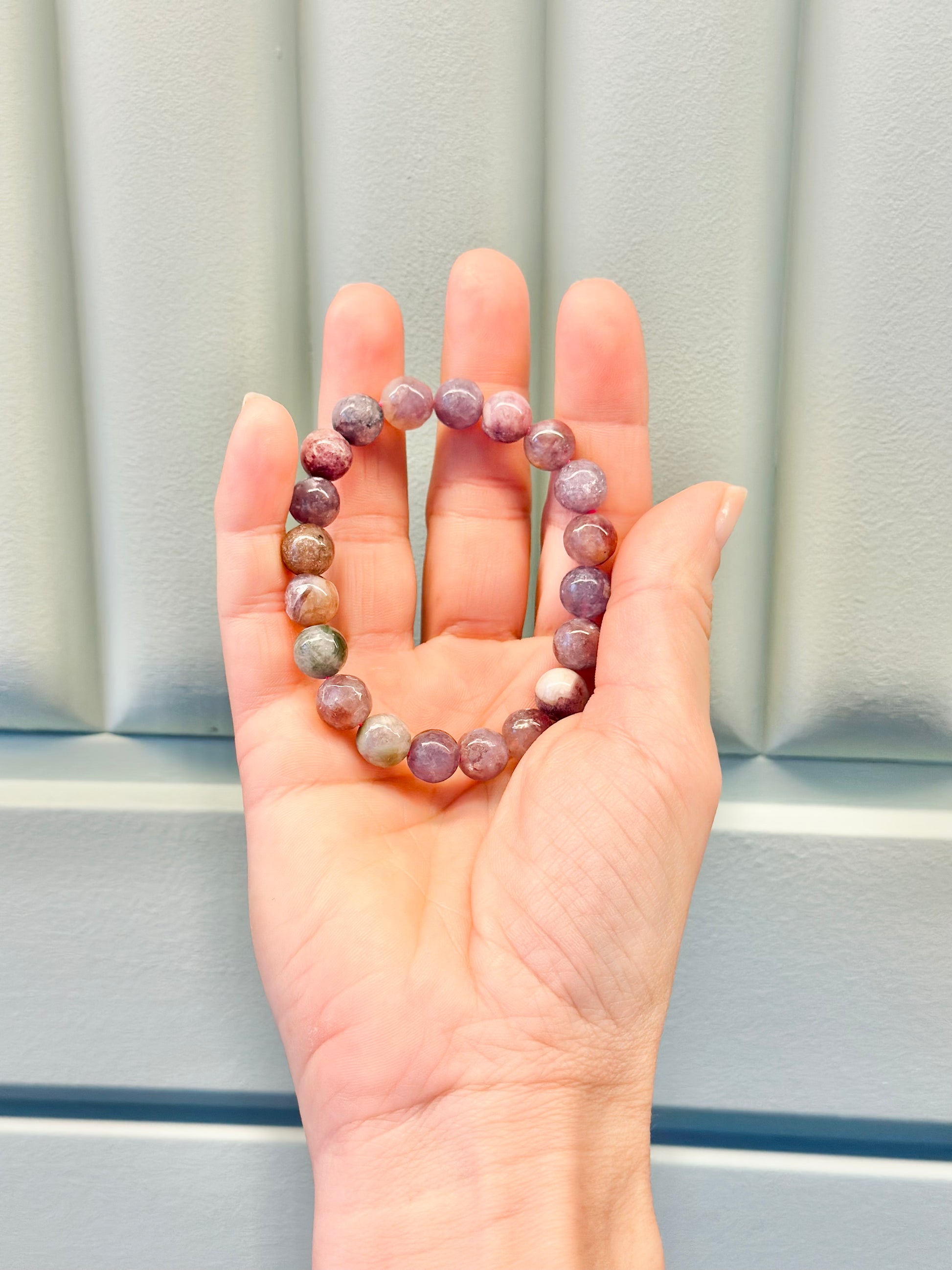 Pulsera de mineral de bolas de turmalina multicolor