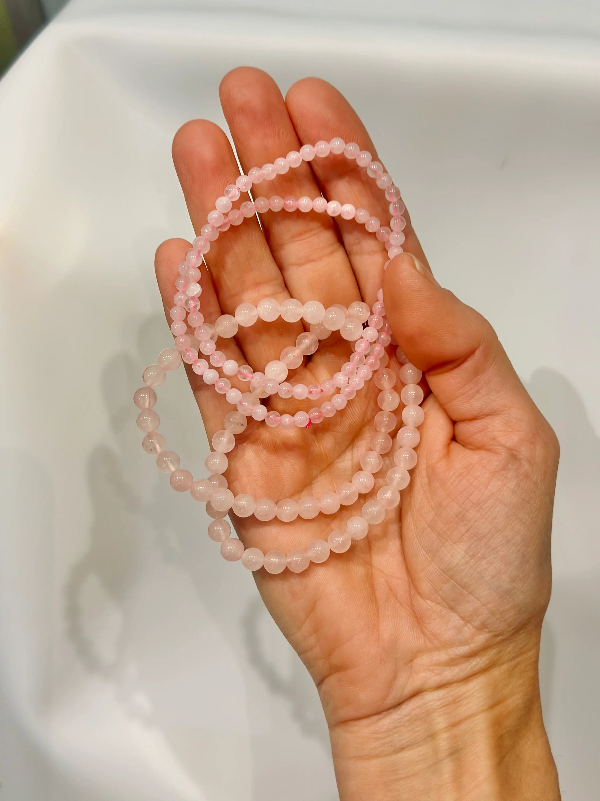 Pulsera de bolas de cuarzo rosa 