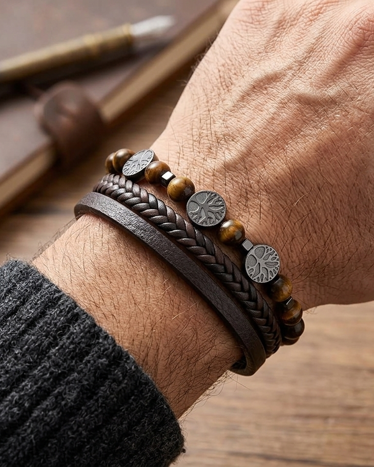 Pulsera de cuero de ojo de tigre