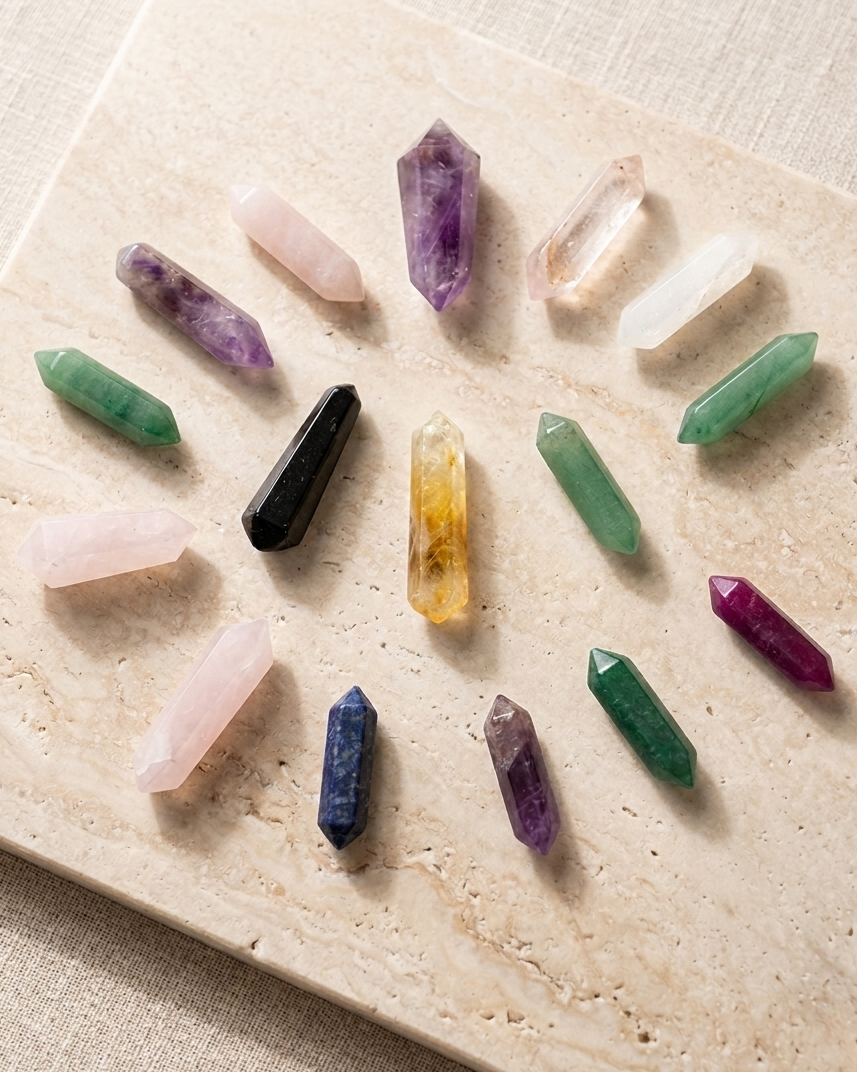 Punta biterminada de mineral variado