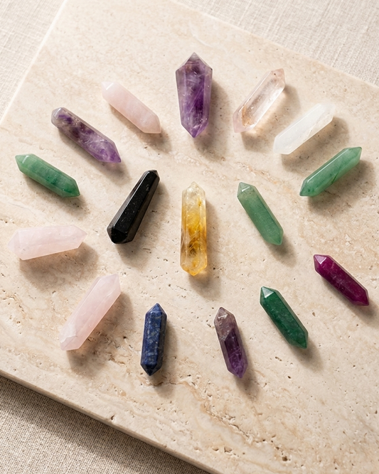 Punta biterminada de mineral variado