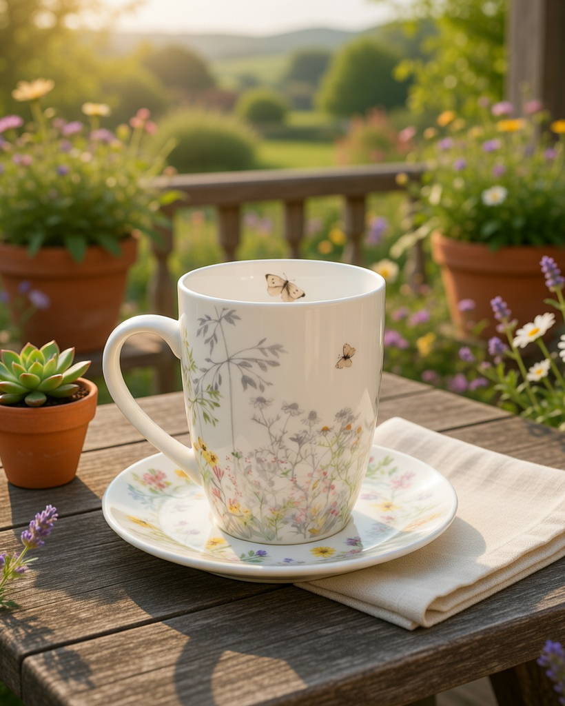 Taza de flores en porcelana