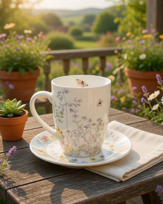 Taza de flores en porcelana