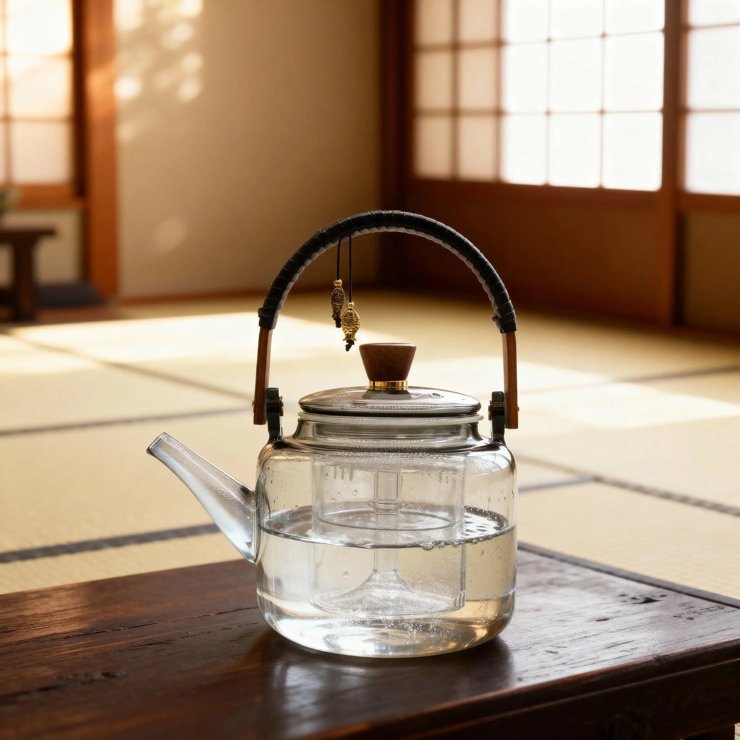 Tetera transparente de vidrio con difusor y mango decorativo - La Quinta Vidal