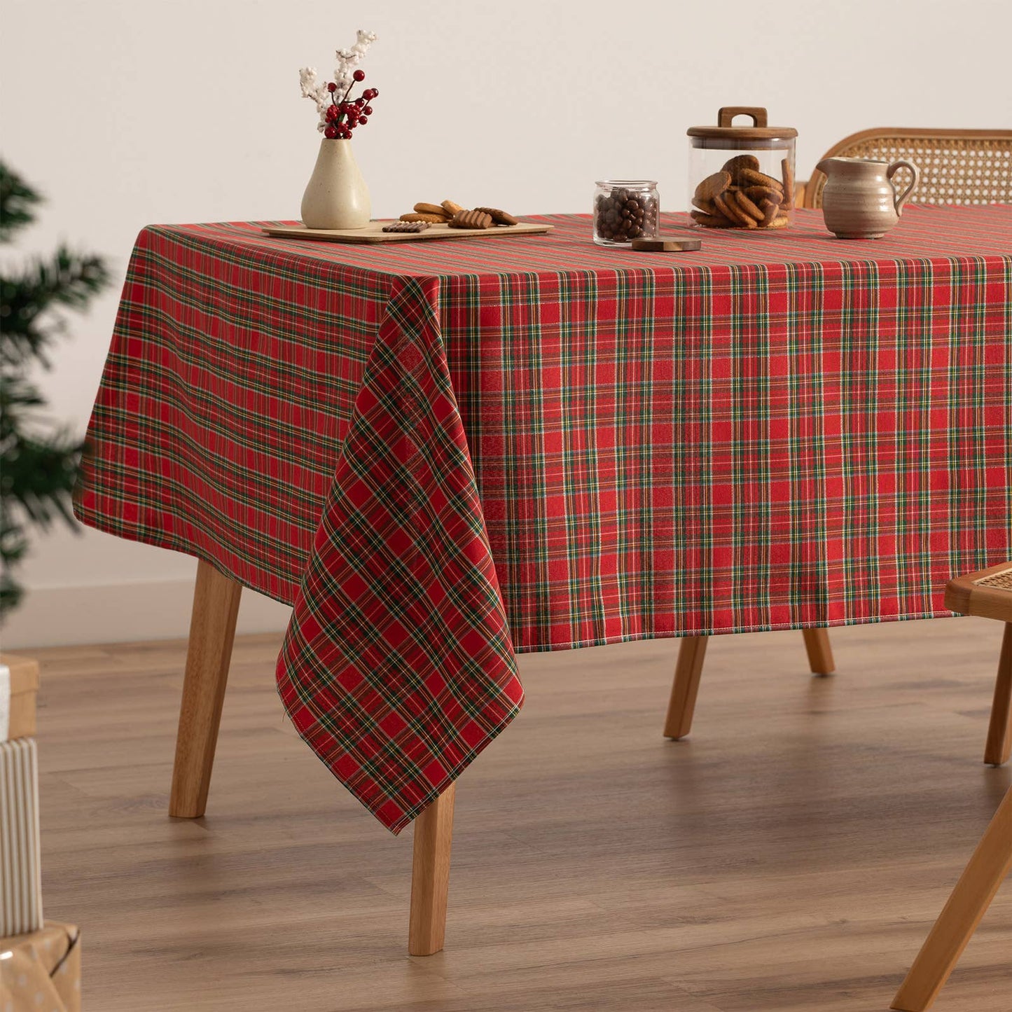 Mantel navidad algodón jacqcuard a cuadros CHECK